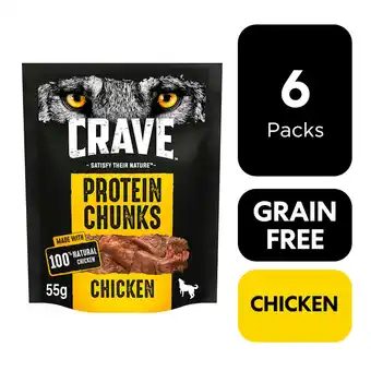 Tesco 6 x 55g Crave Protein Chunks Grain Free Meaty Dog Treats Chicken offer