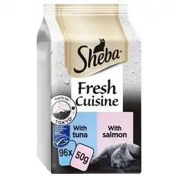 Tesco 96 x 50g Sheba Fresh & Fine Adult Wet Cat Food Pouches Taste of Toyko in Gravy offer