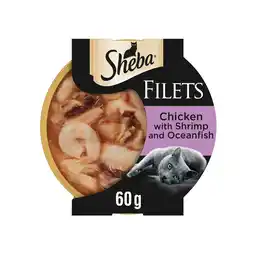 Tesco Sheba Fillets Wet Cat Food Tray with Chicken & Fish in Gravy 60g offer