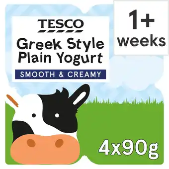 Tesco Tesco Greek Style Plain Yogurt 4 x 90g offer