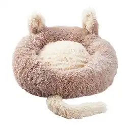 Tesco Living and Home Round Plush Pet Calming Bed with Cute Ears - Beige Brown（60cm x 20cm） offer