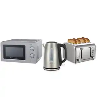 Tesco Hamilton Beach Rise Kitchen Bundle, Brushed Stainless Steel Kettle, Toaster & Microwave offer