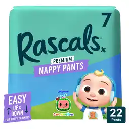 Tesco Rascals Premium CoComelon Nappy Pants, Size 7 | 22 Pack offer