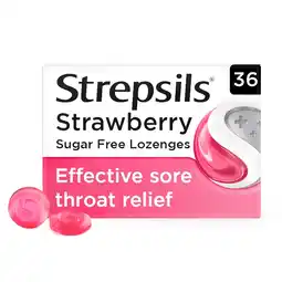 Tesco Strepsils Sugar Free Sore Throat Lozenges - Strawberry 36s offer