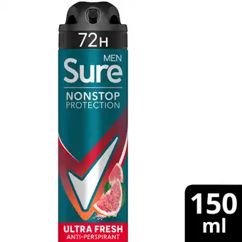 Tesco Sure Men 72h Ultra Fresh Antiperspirant Deodorant 150ml offer