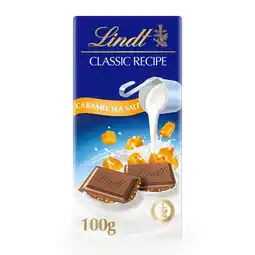 Tesco Lindt Classic Recipe Caramel Sea Salt Milk Chocolate Bar 100g offer