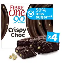 Tesco Fibre One 90 Calorie Crispy Chocolate Brownies Snack Bars 4 x 24g offer