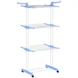 Tesco HOMCOM Foldable Clothes Drying Rack Steel Garment with Casters Blue offer