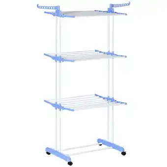 Tesco HOMCOM Foldable Clothes Drying Rack Steel Garment with Casters Blue offer