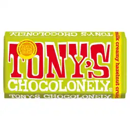 Tesco Tony's Chocolonely Milk Chocolate Creamy Hazelnut Crunch 180G offer