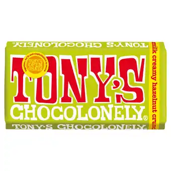 Tesco Tony's Chocolonely Milk Chocolate Creamy Hazelnut Crunch 180G offer