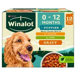 Tesco Winalot Puppy Wet Dog Food Pouches In Gravy 12X100g offer