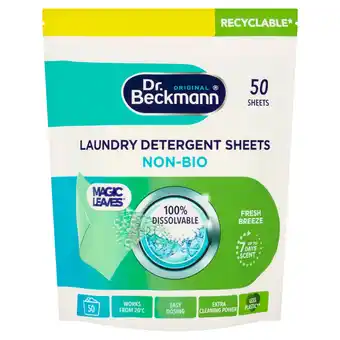 Tesco Dr. Beckmann Magic Leaves Laundry Detergent Sheets Non-Bio Fresh Breeze 50 sheets 200g offer