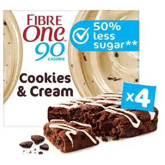 Tesco Fibre One 90 Calorie Cookies & Cream Drizzle Squares Snack Bars 4 x 24g offer