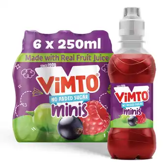 Tesco Vimto No Added Sugar Minis Mixed Fruit Juice Drink 6 x 250ml offer