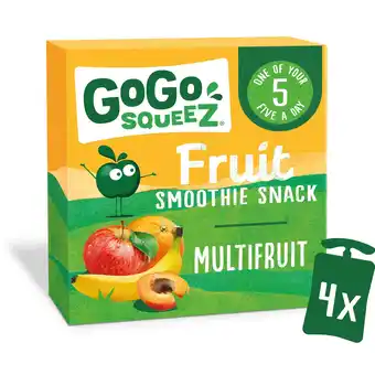 Tesco GoGo SqueeZ Fruit Smoothie Snack Multifruit 4 x 90g offer