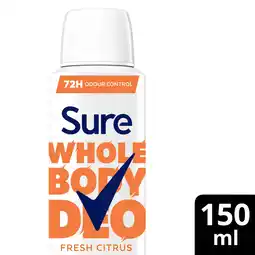 Tesco Sure Women Fresh Citrus Whole Body Deodorant Spray 72h Odour Control 150ml offer