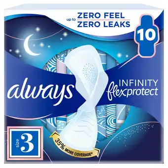 Tesco Always Infinity Night S/Twls 10 Pack offer