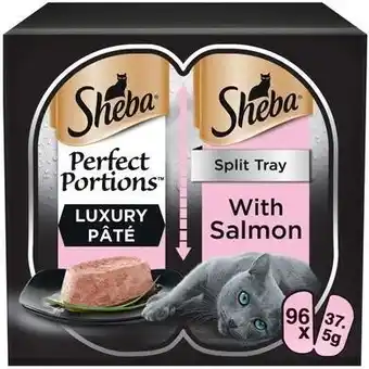 Tesco 96 x 37.5g Sheba Perfect Portions Luxury Adult Wet Cat Food Trays Salmon in Loaf offer