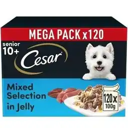 Tesco 120 x 100g Cesar Sauce Selection Adult Wet Dog Food Pouches Mixed in Jelly offer