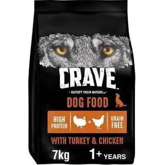 Tesco 7kg Crave Natural Grain Free Adult Dry Dog Food Turkey & Chicken Dog Biscuits offer