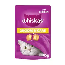 Tesco Whiskas Cat Food Treat Skin & Coat Supplement Groom & Care 45g offer