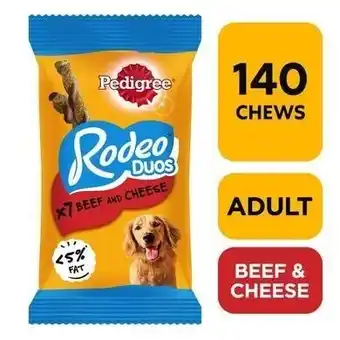 Tesco 140 Pedigree Rodeo Duos Dog Treats Beef & Cheese Dog Chews 20x123g offer