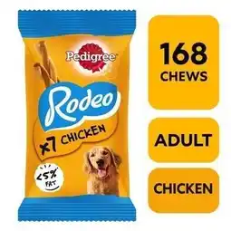 Tesco 168 Pedigree Rodeo Dog Treats Chicken Dog Chews 24x123g offer