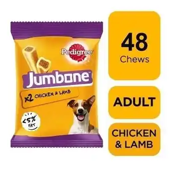 Tesco 48 Pedigree Jumbone Medium Dog Treats Chicken & Lamb Dog Chews 24x180g offer