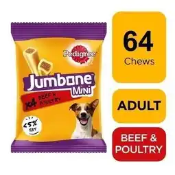 Tesco 64 Pedigree Jumbone Mini Small Dog Treats Beef & Poultry Dog Chews 16 x 160g offer