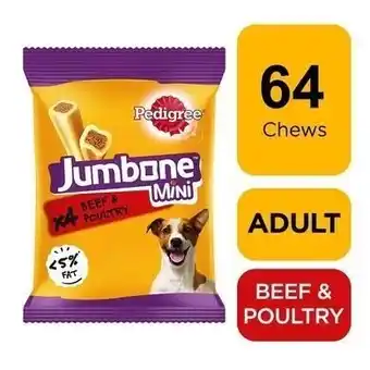 Tesco 64 Pedigree Jumbone Mini Small Dog Treats Beef & Poultry Dog Chews 16 x 160g offer