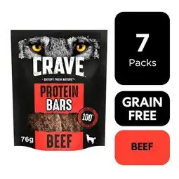 Tesco 7 x 76g Crave Grain Free Protein Bars Adult Dog Treats with Natural Beef offer