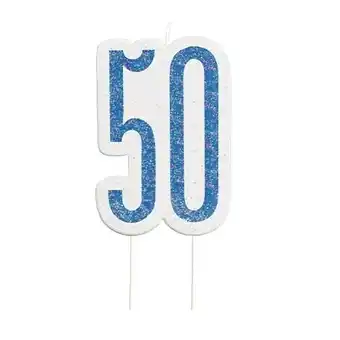 Tesco Blue Glitz Age 50 Birthday Candle 9cm offer