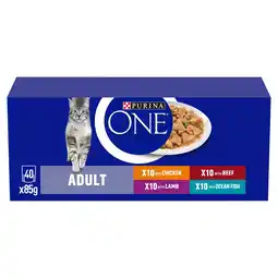 Tesco Purina One Adult Mini Fillets Mix Cat Food 40X85g offer