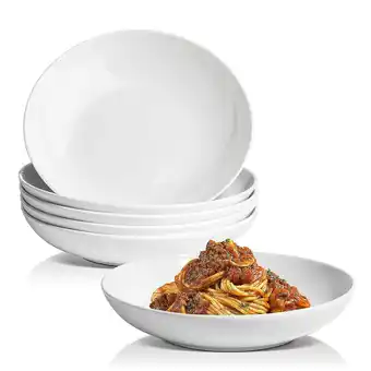 Tesco Glim Glam Salad Pasta Bowl 9” White Serving Soup Bowl Set Porcelain 6pcs White offer