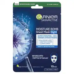 Tesco Garnier Skin Active Night Time Face Bomb Tissue Mask 32G offer