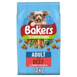 Tesco Bakers Adult Dry Dog Food Beef and Veg 12kg offer