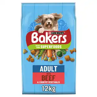 Tesco Bakers Adult Dry Dog Food Beef and Veg 12kg offer