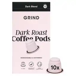 Tesco Grind, Dark Roast Coffee Pods, Biodegradable & Sustainable, 10 pods, 52 grams offer