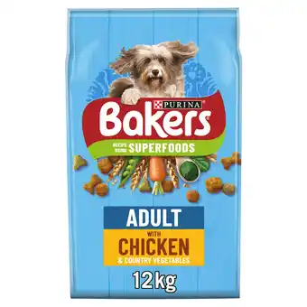 Tesco Bakers Adult Dry Dog Food Chicken and Veg 12kg offer