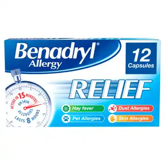 Tesco Benadryl Allergy Relief Fast-Acting Antihistamine Hayfever 12 Capsules offer