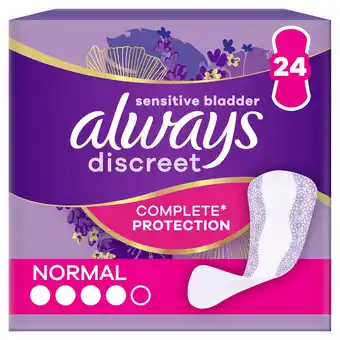 Tesco Always Discreet Normal Incontinence Liners 24 Pack offer