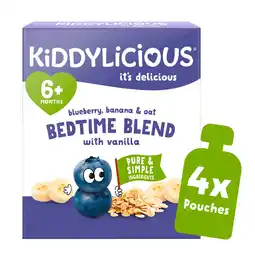 Tesco Kiddylicious Bedtime Blend Blueberry Banana & Oat Pouches 4x100g offer