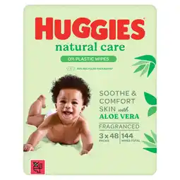 Tesco Huggies Natural Care 0% Plastic Baby Wipes 3x48 144 Wipes offer