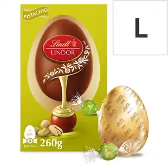 Tesco Lindt Lindor Milk Chocolate Egg with Lindor Pistachio Truffles 260g offer