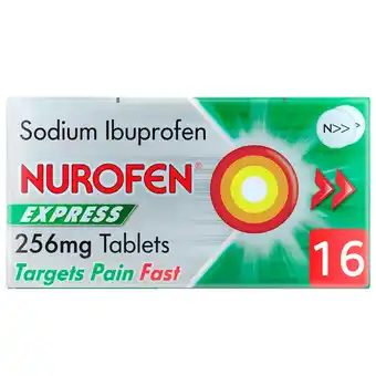 Tesco Nurofen Express Pain Relief 256mg Tablets - Sodium Ibuprofen 16s offer