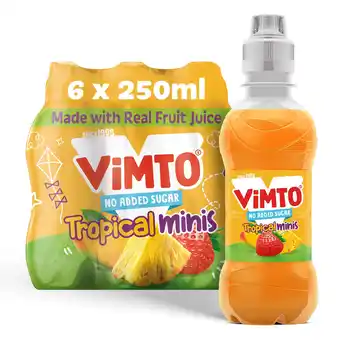 Tesco Vimto No Added Sugar Tropical Minis Mixed Fruit Juice Drink 6 x 250ml offer