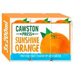 Tesco Cawston Press Sunshine Orange Fruit Water Juice Drink 3 x 200ml offer