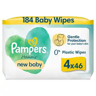 Tesco Pampers Harmonie New Baby wipes 4x46 Pack (184 wipes) offer