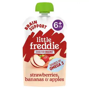 Tesco Little Freddie Organic Brain Support Strawberries, Banana & Apple pouch 6m+ 90g offer